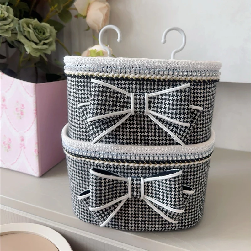 Pink Lace Storage Basket Pastoral Bouquet Bathroom Fabric Hanging Basket Bedside Wall Hanging Cosmetic Storage Basket Rack 5