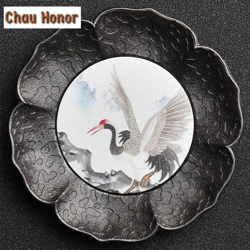 Creative Japanese Style Aluminum Alloy Hand-painted Tea Pad Household Kungfu Teaset Accessories Tea Ceremony Insulation Pad Gift