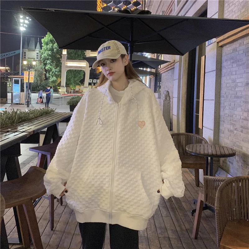 Women Loose Velveteen Lined Sweatshirt Fashion Jackets Streetwear Hooded Coats Oversize Basic Hoodies Zip Up Y2K Tops
