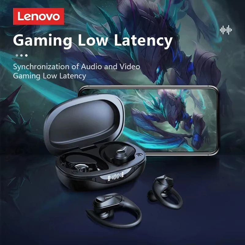 Lenovo LP75 OWS 무선 Bluetooth 5.3 이어폰 게임용 소음 감소 헤드폰 LED 디지털 디스플레이 방수 스포츠 헤드셋