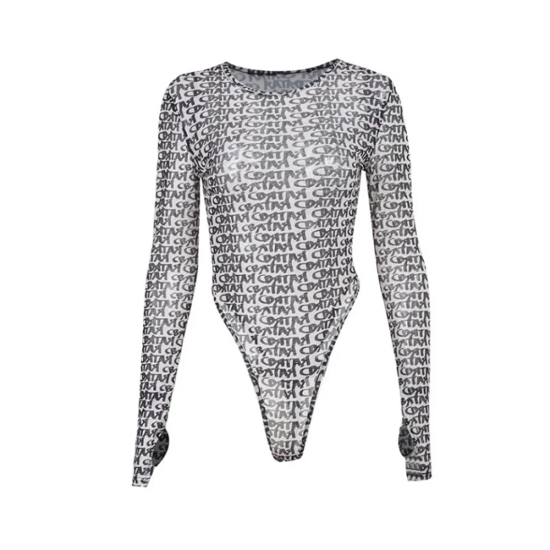 Character Print Long Sleeve Sexy Bodysuit Lingerie Para Mujer De Vestir Bodycon Graphic Aesthetic Clothes O-Neck Slim Streetwear