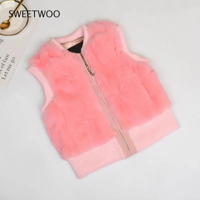 Autumn Winter Fur Vest Ladies Coat Woman Vest Child Short Rex Rabbit Fur Womens Tops Blouses Boys Girls Parent Tide Slim 2022