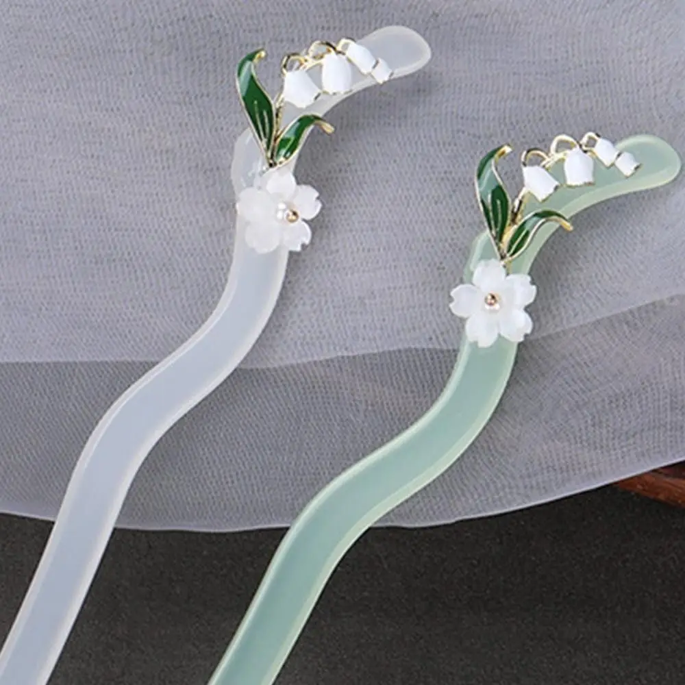 

Bellflower Hair Sticks for Buns Acetic Acid 18cm Chinese Style Hair Chopsticks Imitation Jade White/Green Hanfu Hair Fork