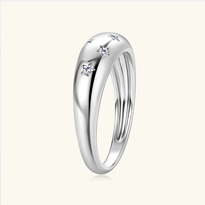 Women's Ring Bezel Setting Star Moissainte Rings 18K Gold Plated 925 Silver Band Fashion Party Daily Wear Jewelry New In 3