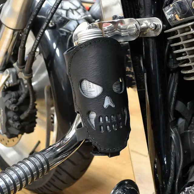 Universal Motorcycle Bicycle Bike Skull Drink Holder Support Stand Travel Accessories Sports Outdoor Bottle Leather PU Wate