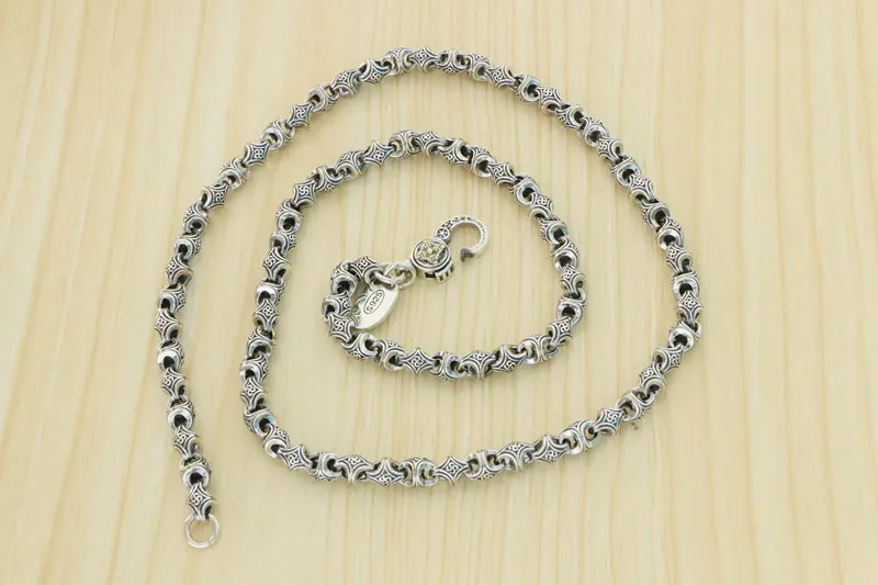 

Antique s925 sterling silver Thai silver diamond pestle necklace Clavicle chain domineering men's personality chain retro trendy