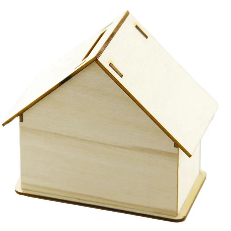 4pcs Wooden House Storage DIY Painting Blank Holder Money Candy Container Desktop Home Box Wood Color_voghion.com