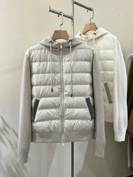Ladies Winter New B*C Lightweight Warm  Cashmere Knitted Goose Down Fluffy Hooded Down Jacket Women High Quality Coat