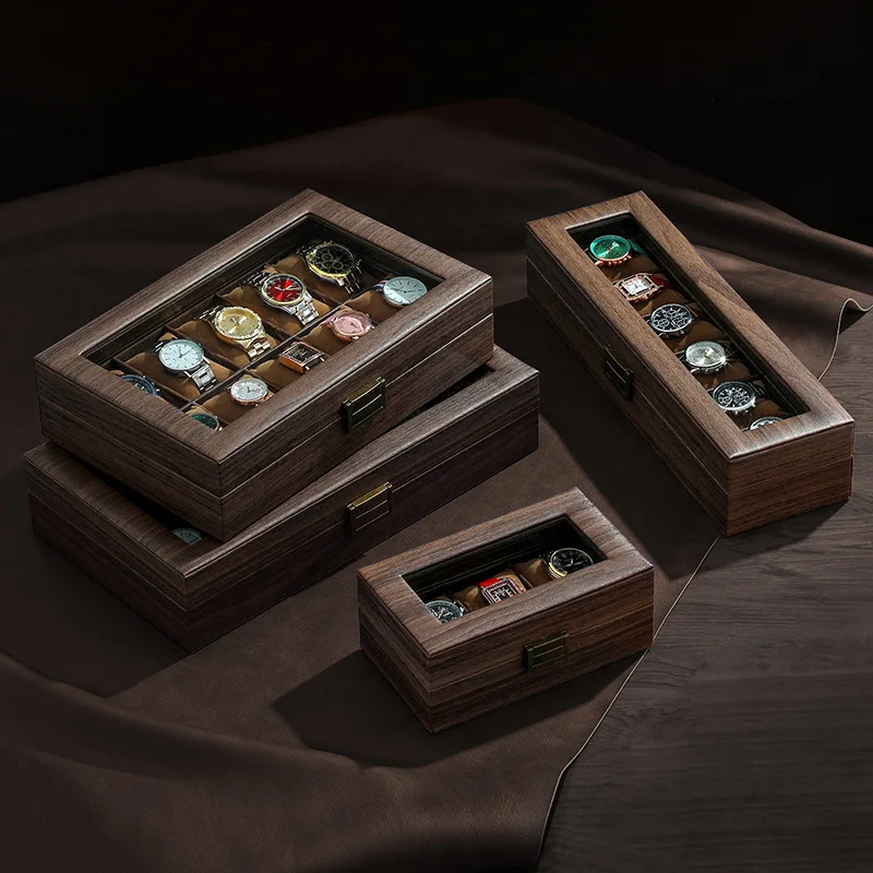 PU Leather Watch Box Organizer Watch Case with Glass Top