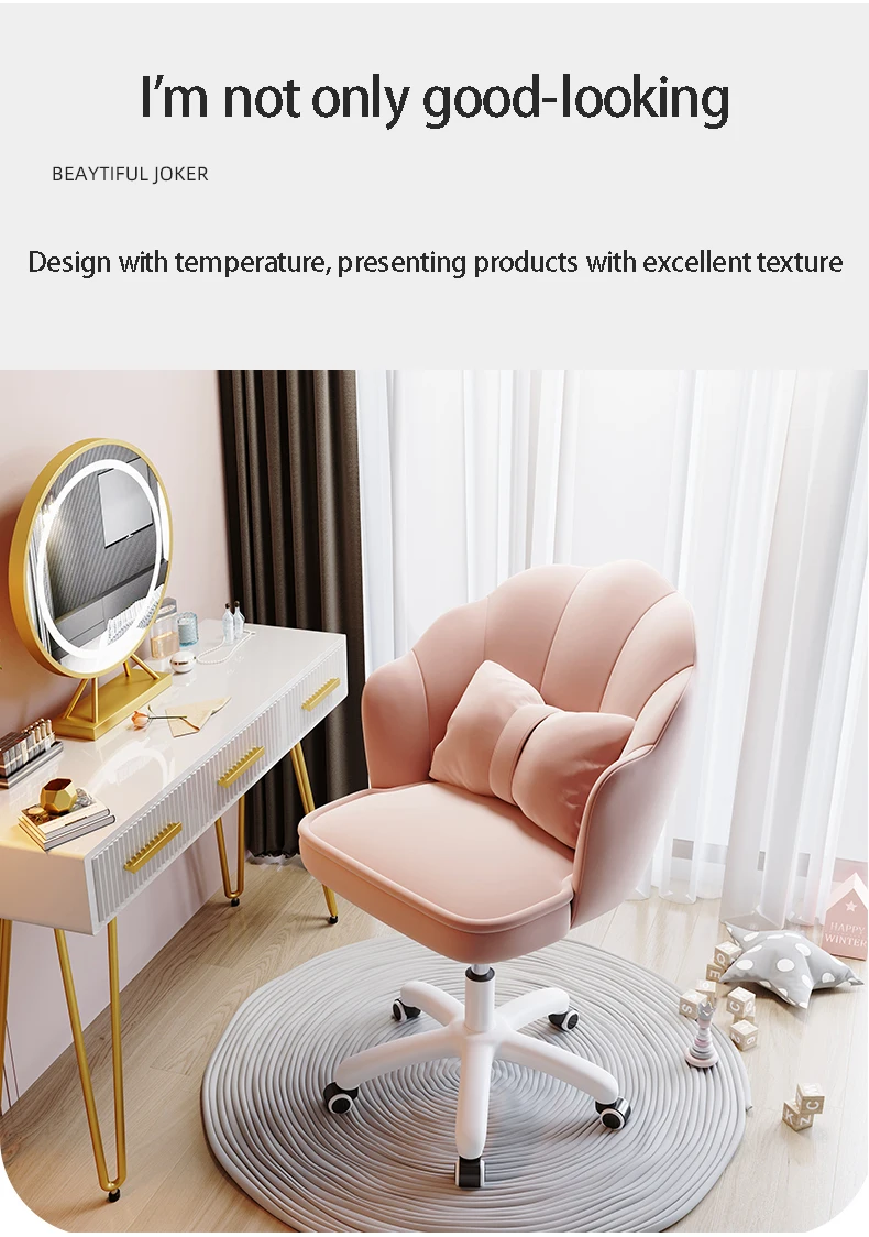 Description Picture 4 of itemComputer Chair Pink Cute Girl Office Home Comfortable Gaming Chair Desk Swivel Chair Bedroom Makeup Chair Boy Student Game Chair