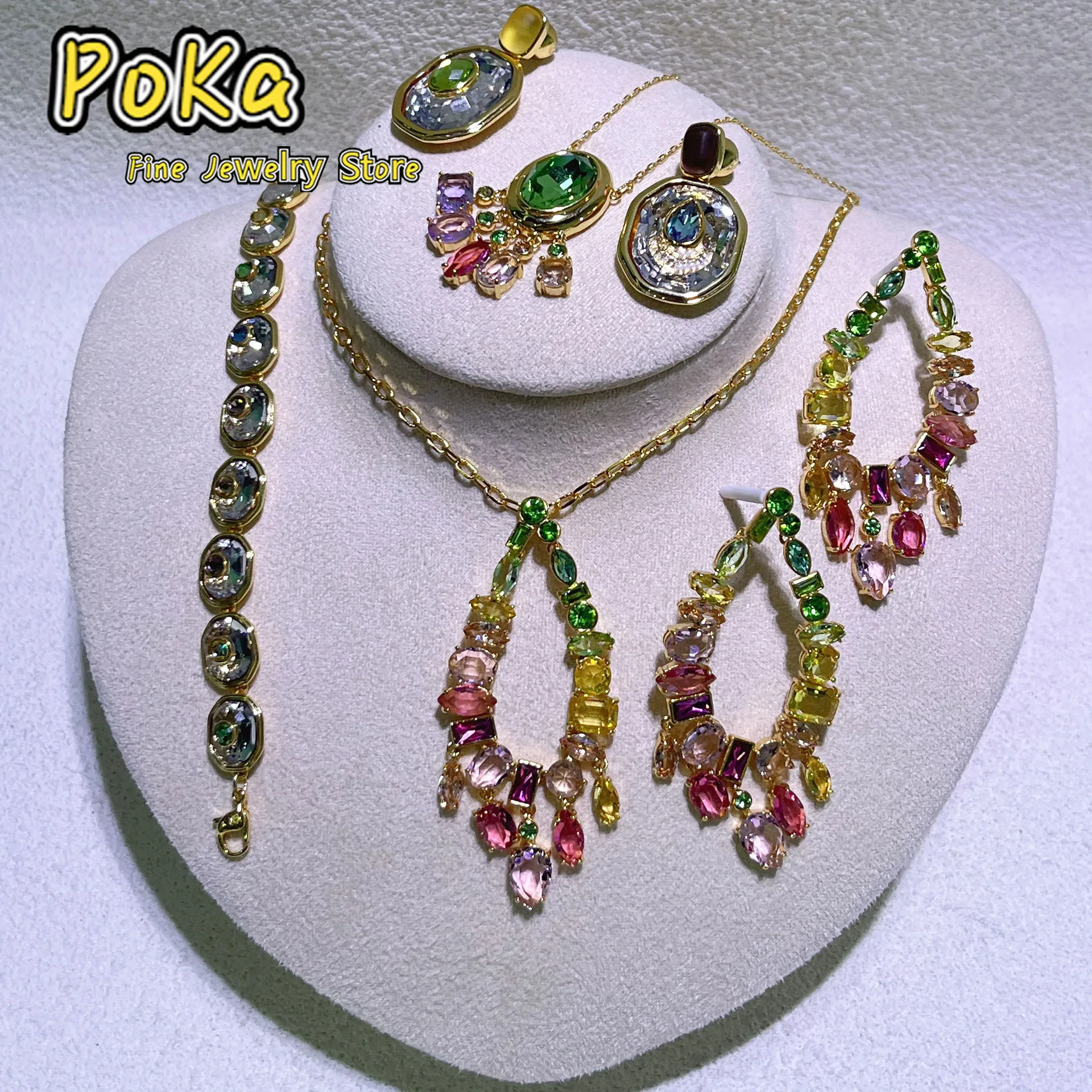 포카 컬러풀 고품질 패션 새해 세일 새로운 트렌드 쥬얼리 컬러 태슬 펜던트 목걸이 귀걸이 세트 여성용 선물