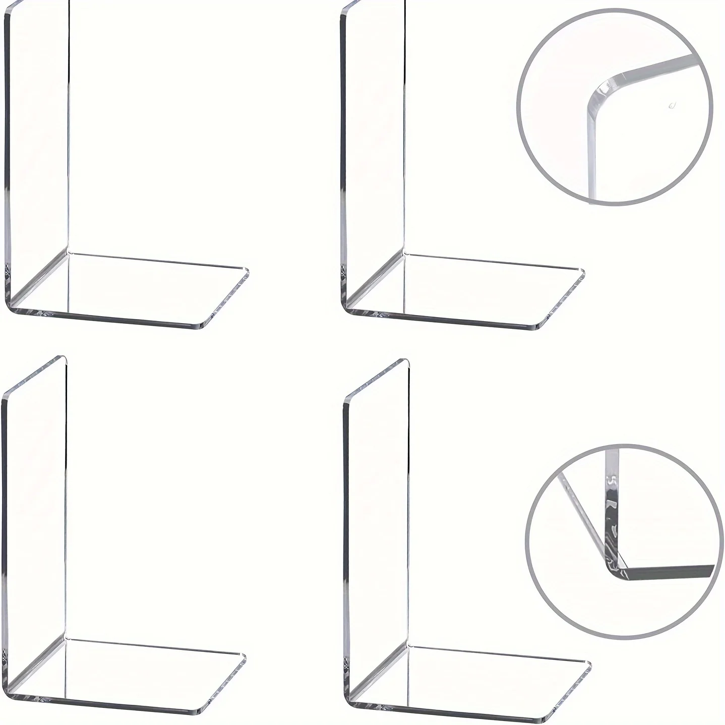 4pc Acrylic Bookends Stand Bookshelf Desktop Decorative Storage Rack
