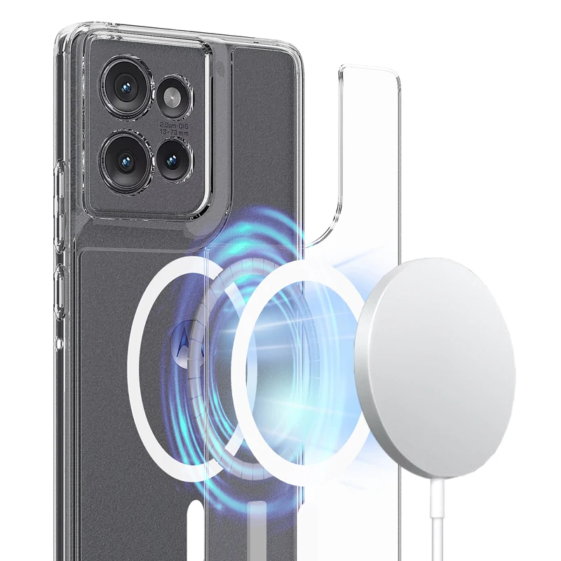 Magnetic Shockproof Transparent Case with Wireless Charging Compatibility, Soft TPU + Hard PC