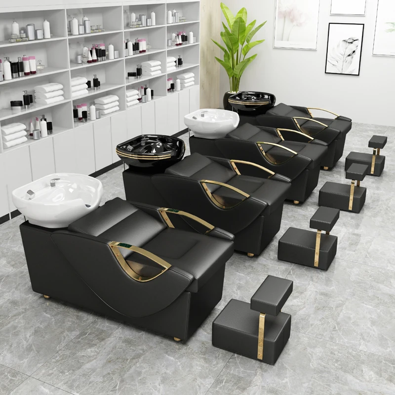 

Factory Direct Lay down Salon Furniture PU Leather Black Shampoo Bed Hair Washing Shampoo Chair