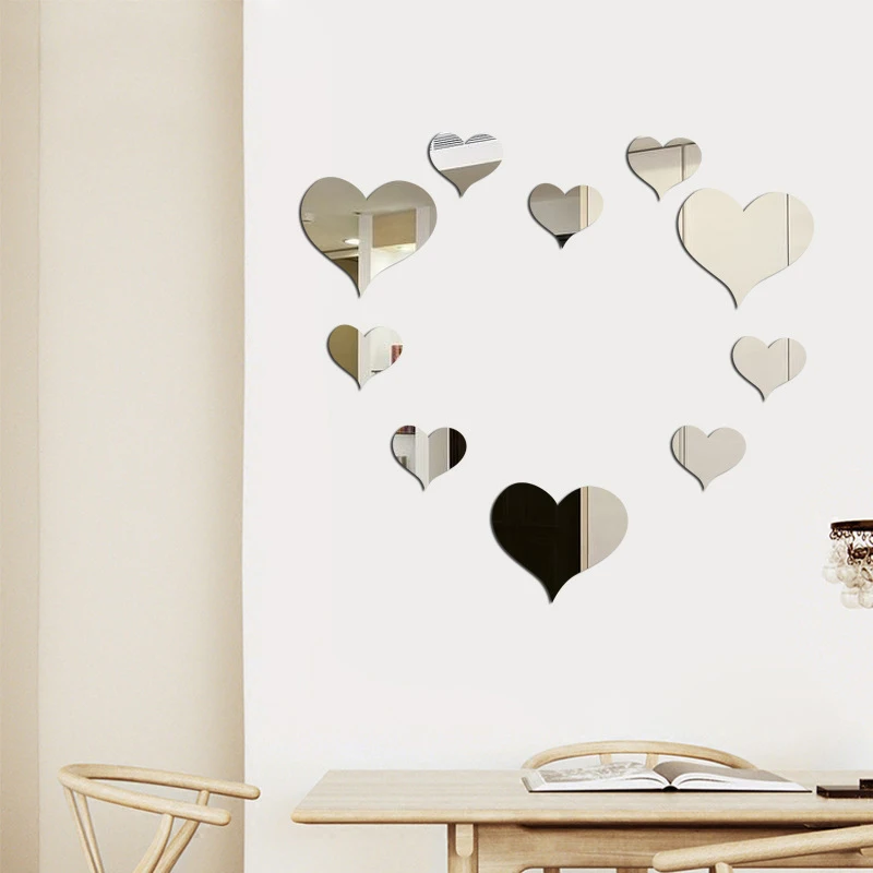 

10Pcs/Set Durable Love Heart Stickers Wall Sticker Mirror Mural 3D Decal Simple DIY Decorative Removable Paster Home Decoration