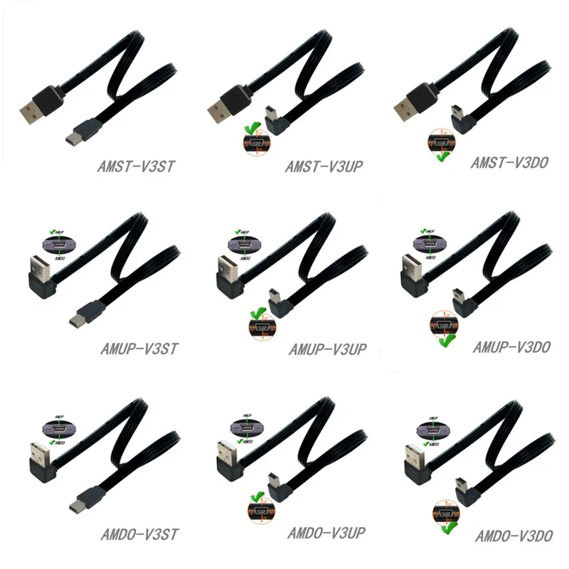 Mini USB2.0 5pin мужской вверх и вниз Угловой 90 градусов к USB 2 0 Мужской кабель для