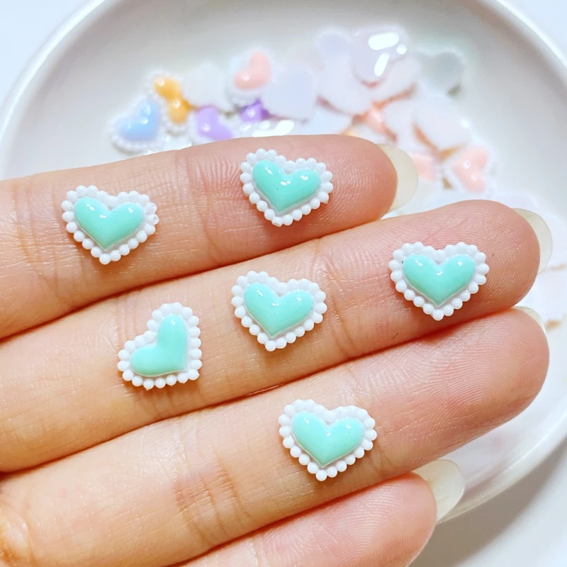 100pcs New Cute 8*11mm Resin Mini Bright Heart Flat Back Cabochon Scrapbook Kawaii DIY Embellishments Accessories images - 6