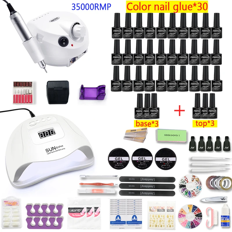 

Nail Set With 30/20/10 colors nail Gel polish Set 35000RPM Nail Drill Machine Set Nail Kit With 120W Nail Dryer Nail Art Tools