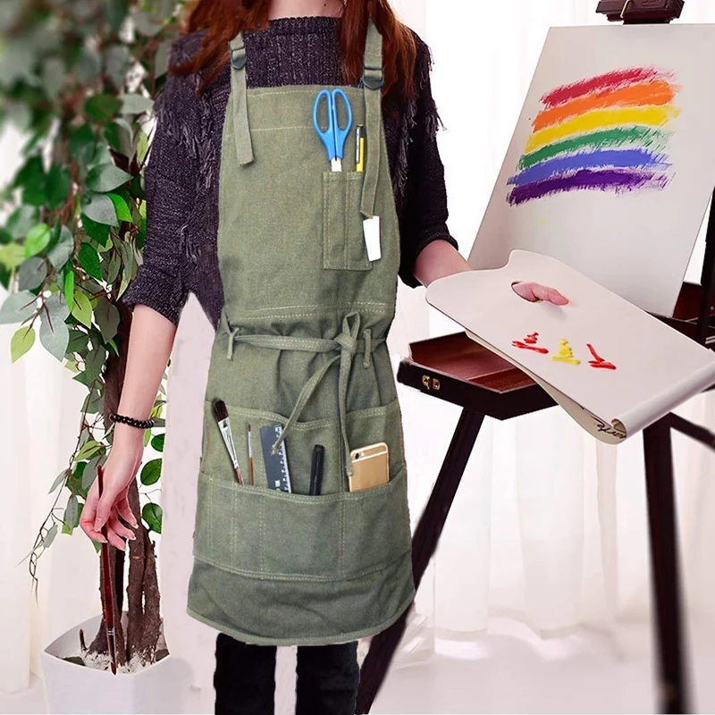 Artist Canvas Apron With Pockets Painting Apron Painter Adjustable Neck  Strap Waist Ties Gardening Waxed Aprons For Women Men Ad - AliExpress