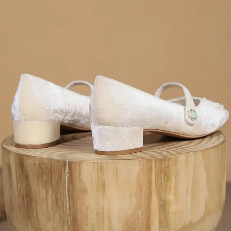 2024 Early Spring New Women Flats Round Toe Women Shoes Pearl Decor Ballet Flats Concise Soft Genuine Leather Fashion Comfort 40