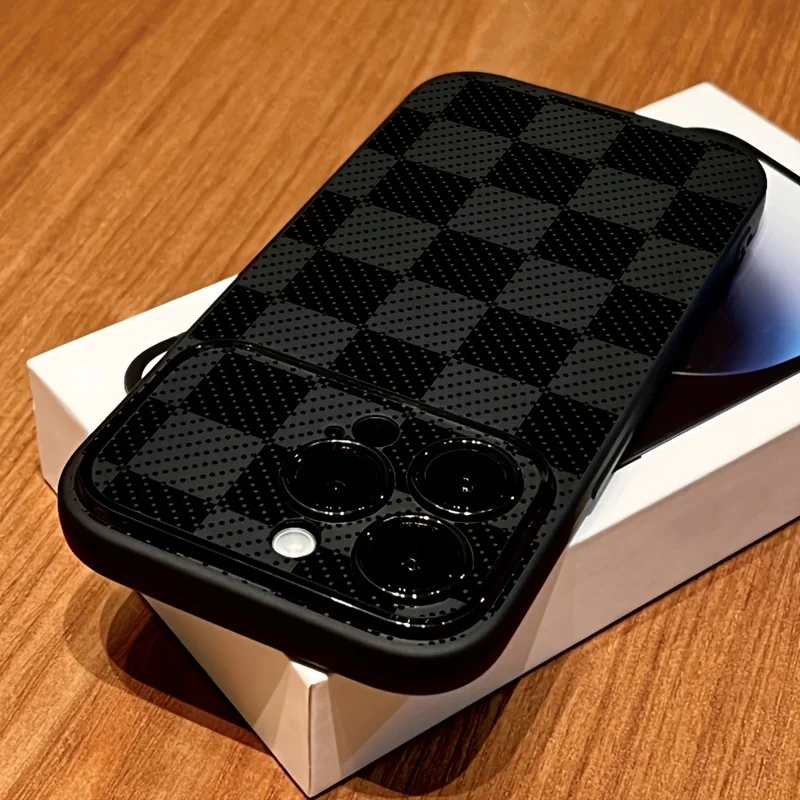 Elegant Black Grid Silicone Pattern Phone Case - Soft and Stylish Cover
