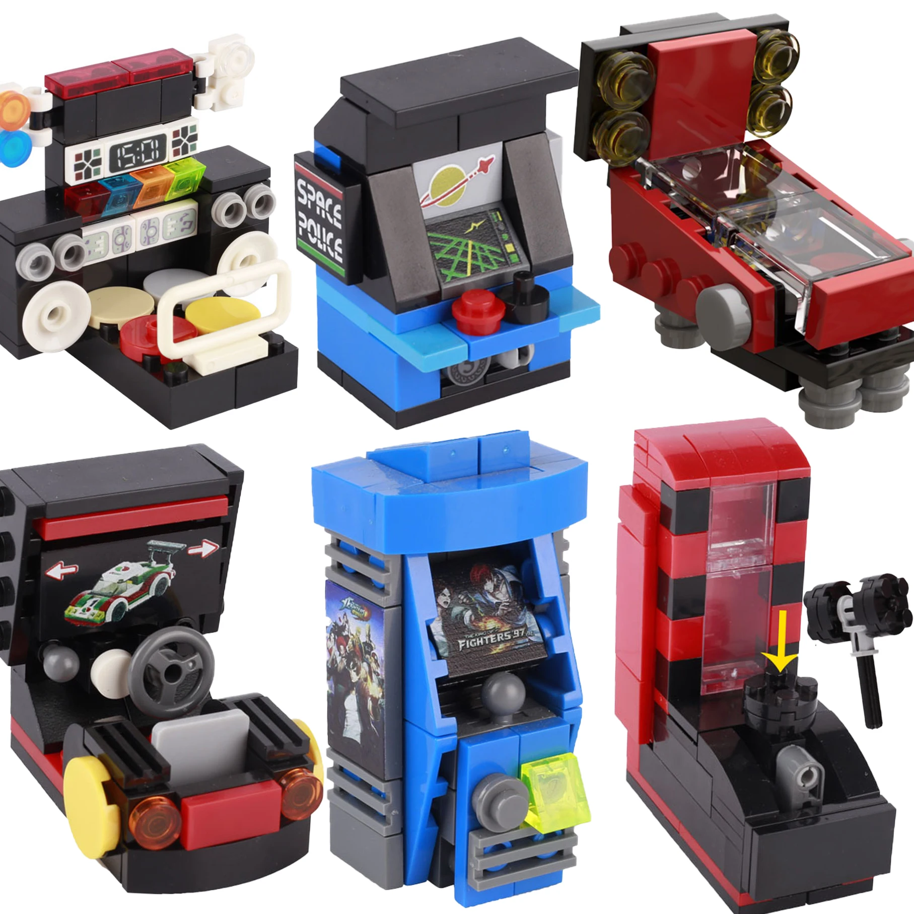 City Dance Game Machine Projector Popcorn Booth Cinema Scene Chair Big Hammer Arcade Pizza Cart Mattoni Assemblare Giocattoli Regali Bambini