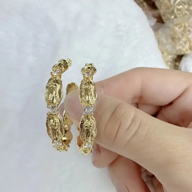 Virgin Mary Our Lady of Guadalupe Hoop Earrings Religious Catholic