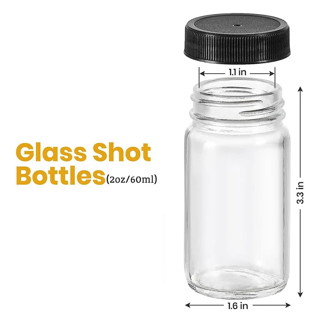 2oz Small Clear Glass Bottles with Lids for Liquids, Wide Mouth