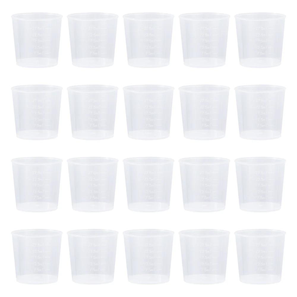 20 pces 30ml copos de medição transparente recipiente líquido escala copos plástico graduado copo suprimentos de laboratório para pintura epóxi