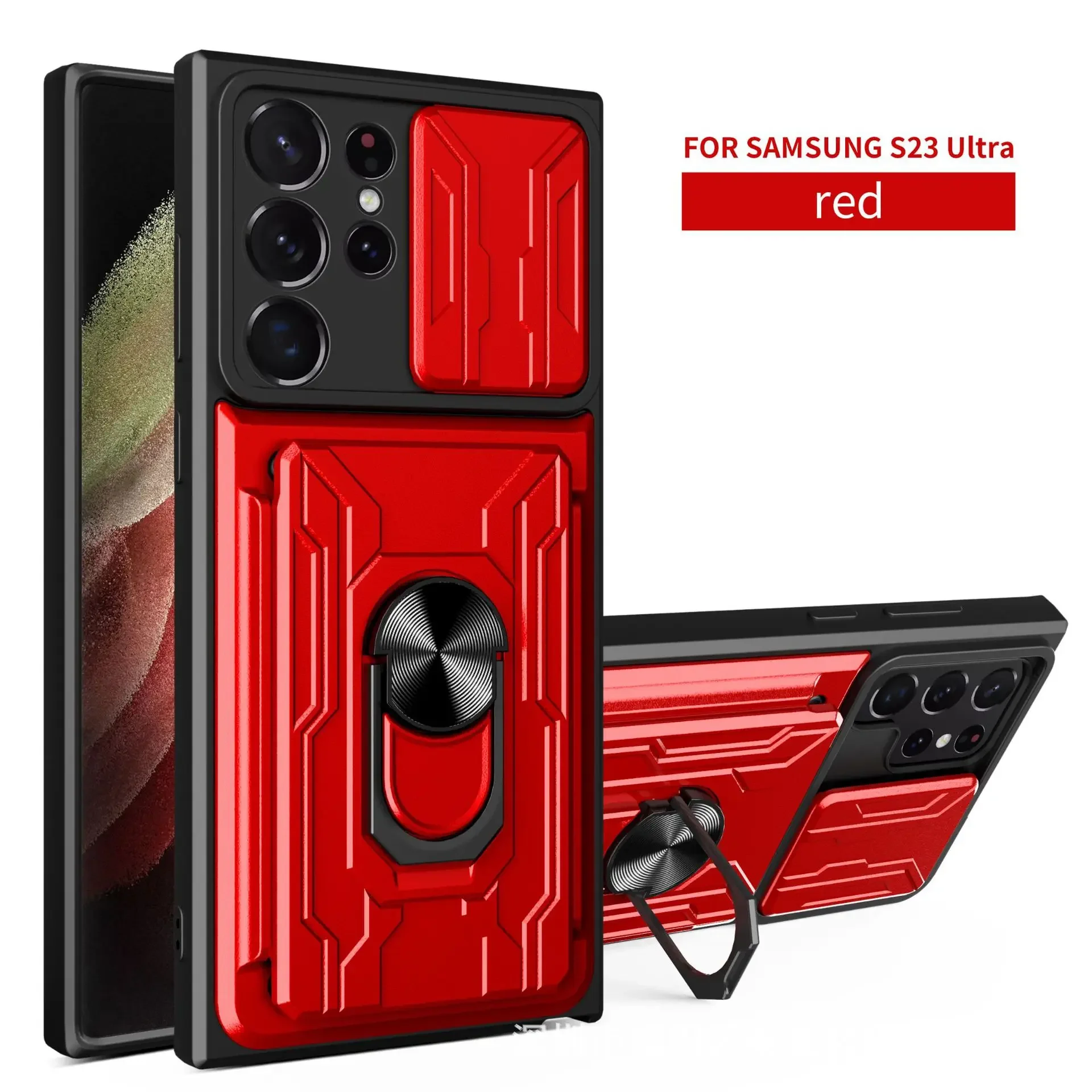 Premium Military Grade Slide Stand Ring Case with Camera Protection & Card Slot