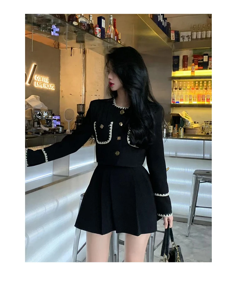 Autumn New Elegant Two-Piece Skirt Sets Women Korean Fashion Chic Crop Jacket Coat Solid Mini Skirt Female Clothing Y2K Outfits