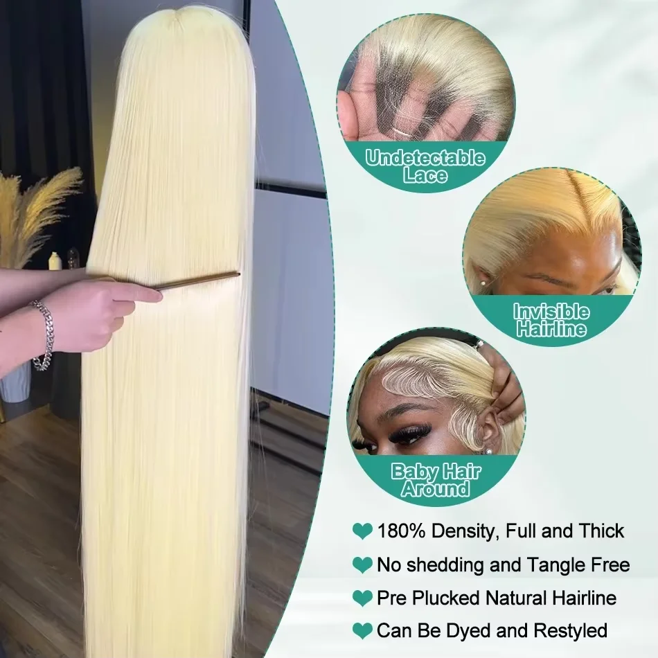 40 50 Inch Blonde 613 Hd Lace Frontal Wig 13x6 Straight Human Hair Wigs Brazilian Colored Lace Front 100% Human Hair For Women 3