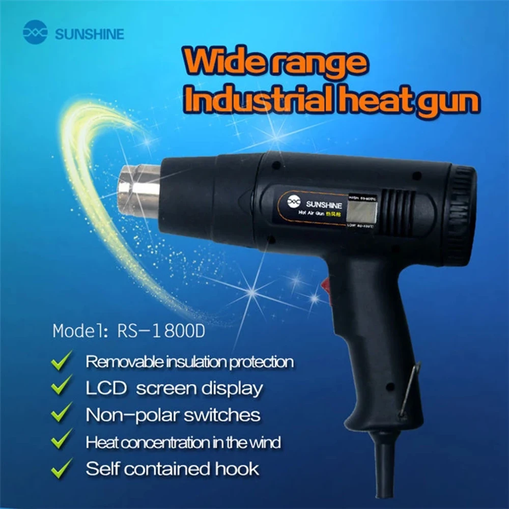 RS-1800D Portable Plastic Digital Thermostat Hot Air Welding Gun for Phone Components and Parts Soldering Heat Dissipation