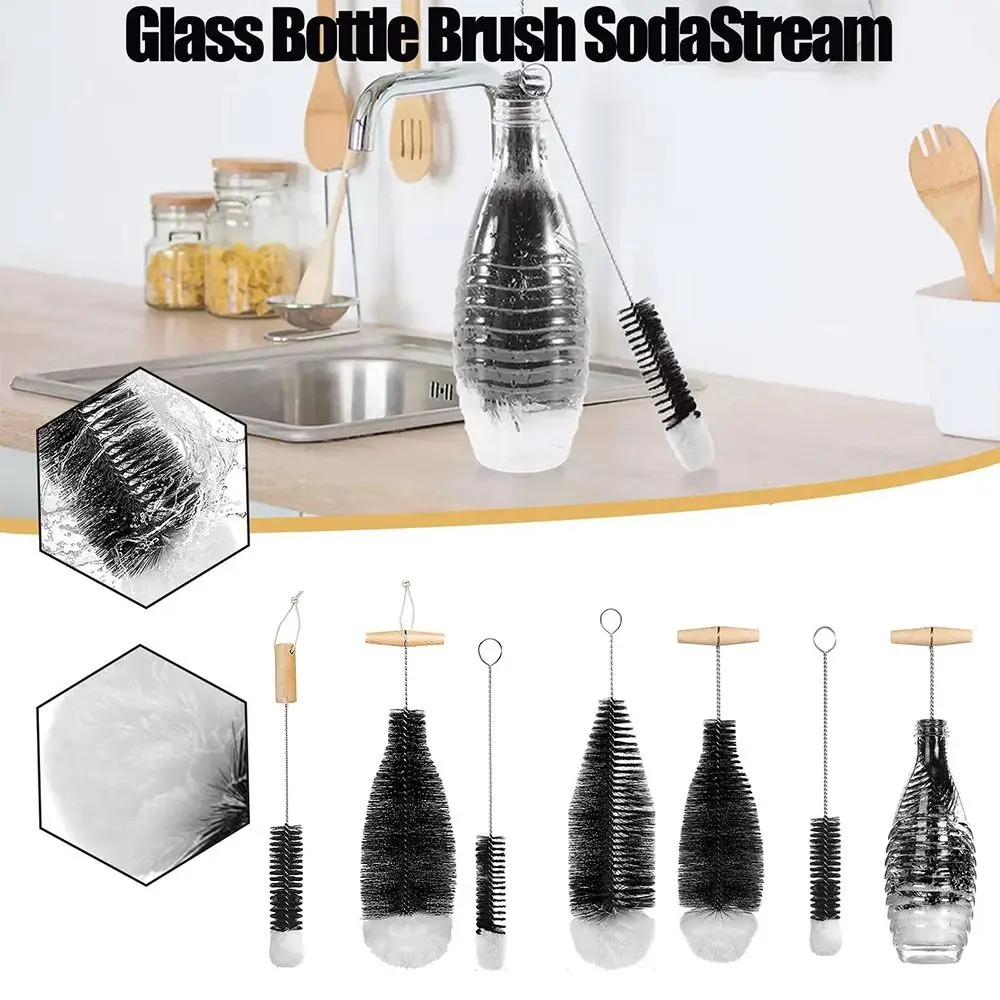 Soda Stream Bottle Brush Beechwood Handle Glassware Jars Cleaner