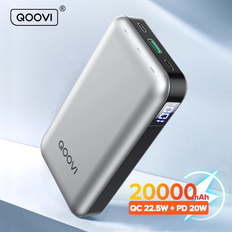 wireless power bank QOOVI Power Bank 20000mAh Portable PD 20W Fast Charging Poverbank Mobile Phone External Battery Powerbank For iPhone 13 Xiaomi power bank 5000mah