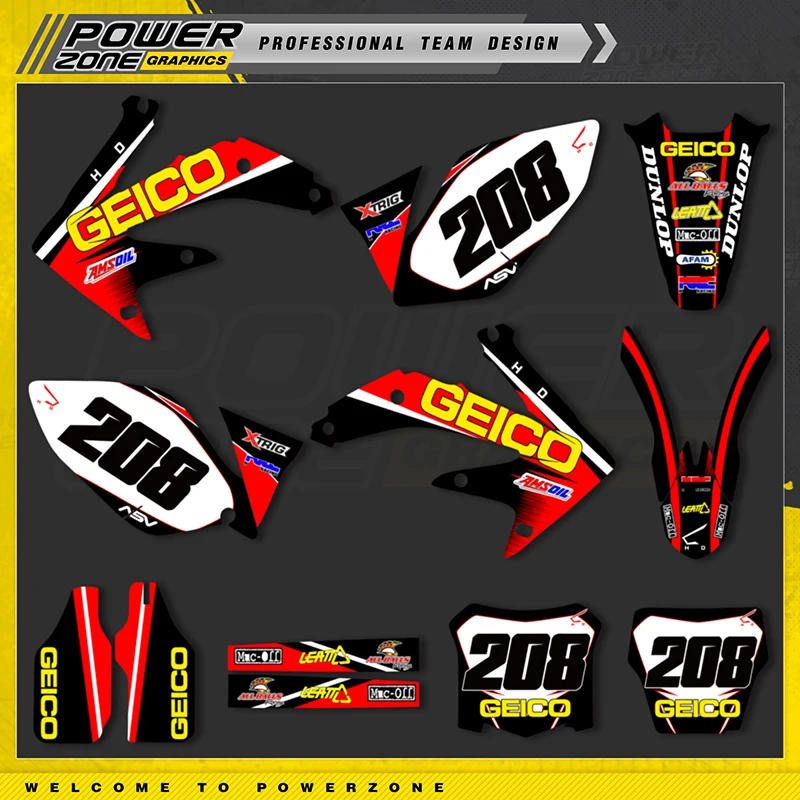 

PowerZone Custom Team Graphics Decals 3M Stickers Kit For Honda 05-08 CRF450R Stickers 2005 2006 2007 2008 Stickers 003