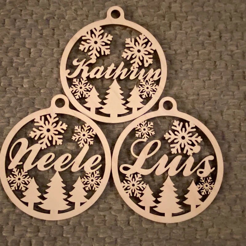 CHRISTMAS Snowflakes Custom Tree Ornaments Wood Christmas Decoration Pendant Laser Cut Name Christmas Ball Gift