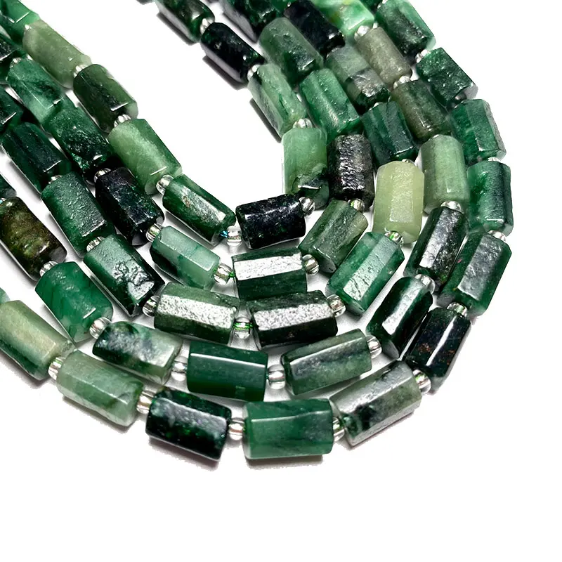 Loose Spacer Beads Loose Gemstone Beads Loose Beads Loose Emerald Gem Loose Gemstone Jewelry 100% Natural Stone Green Emerald Loose Faceted Cylinder Gemstone Spacer Beads For Jewelry Making DIY Bracelet Accessories