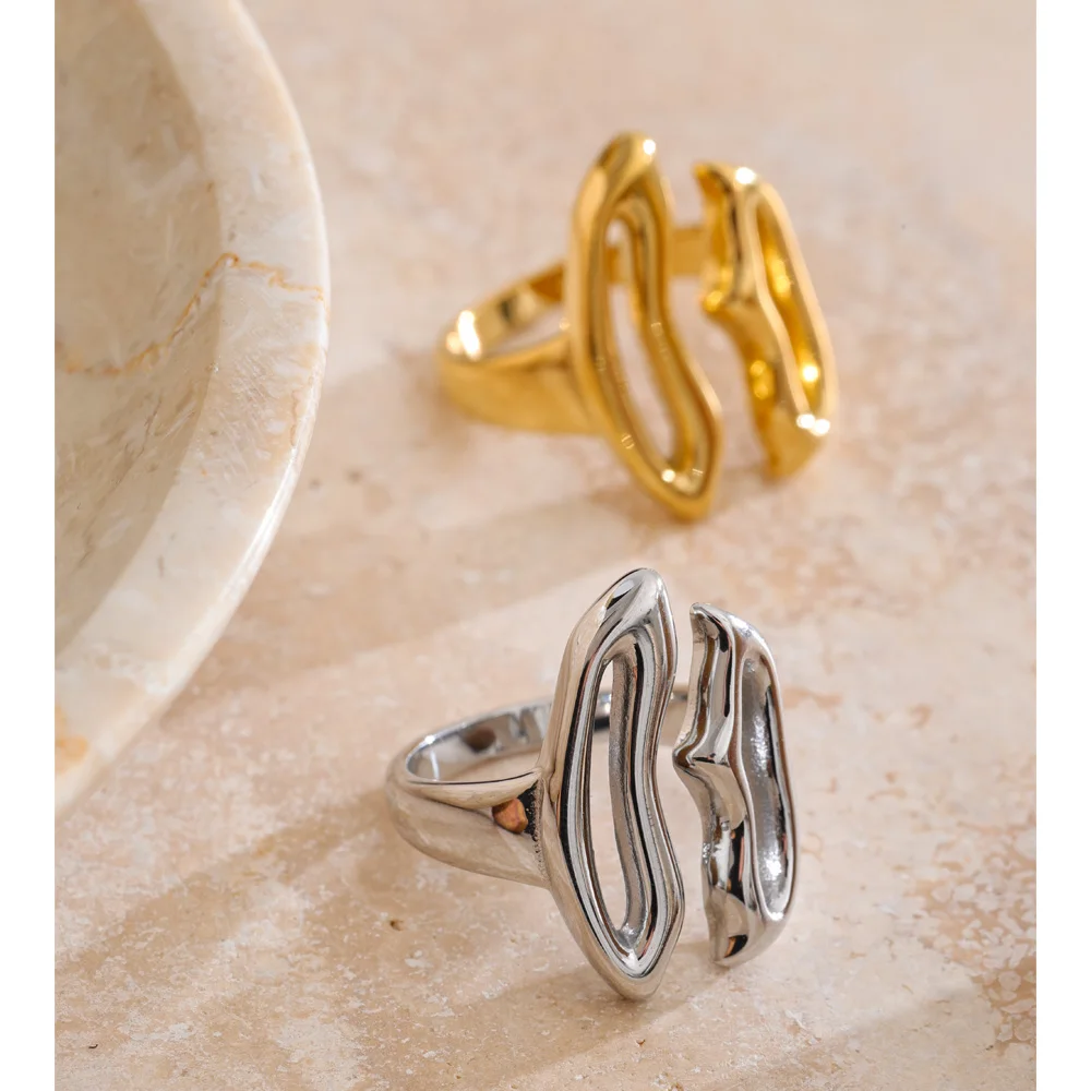 Yhpup Adjustable Stainless Steel Geometric Ring