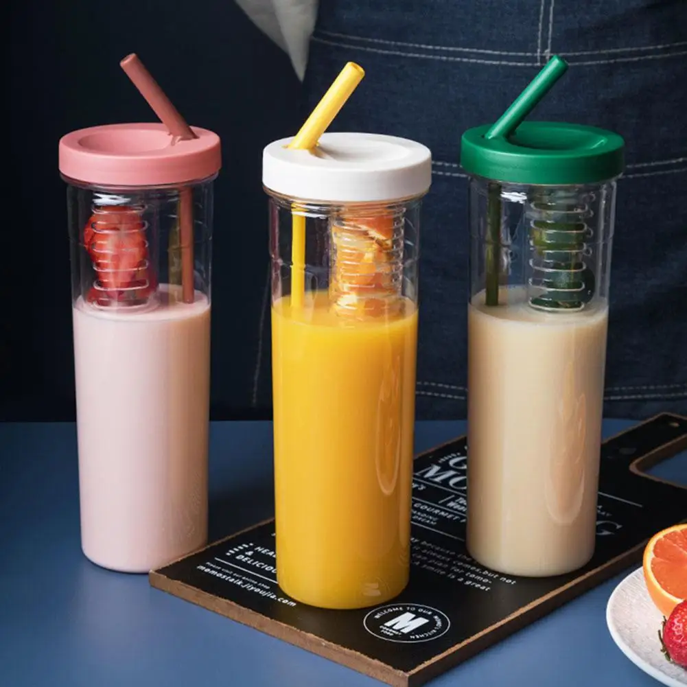 접이식 빨대 컵 투명 대용량 휴대용 컵 필터, 귀여운 레몬 물병, 주스 마시는 G5D4, 700ml