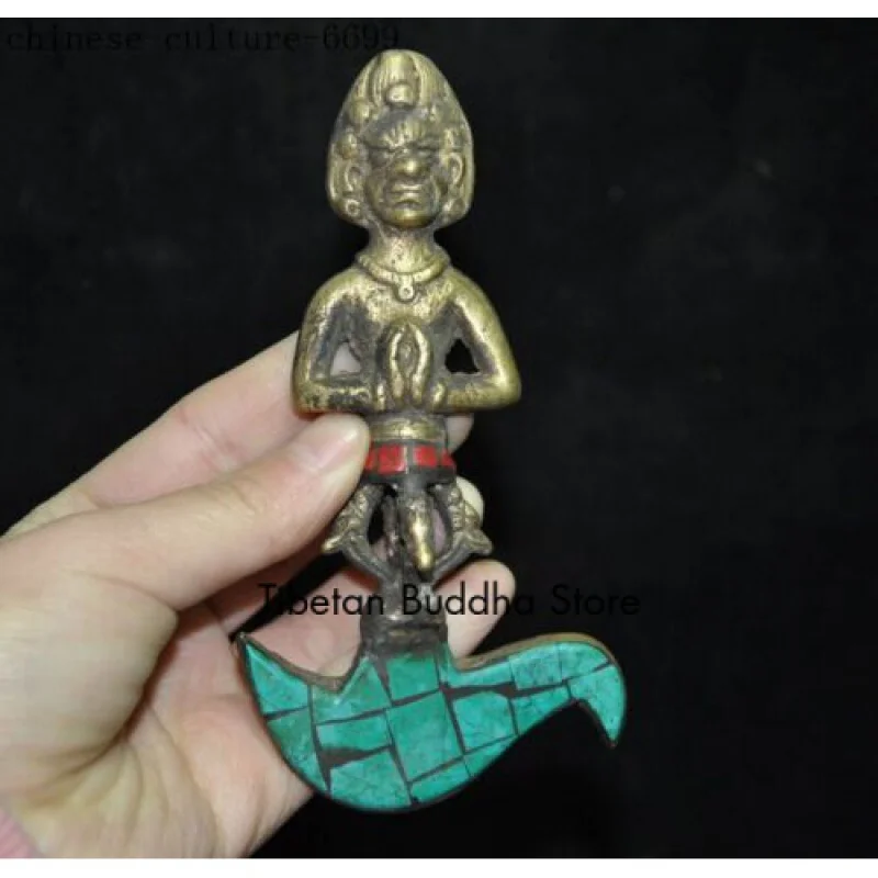 

Tibetan bronze turquoise Vajra Dorje Phurpa Talisman hatchet tomahawk Ax Axe