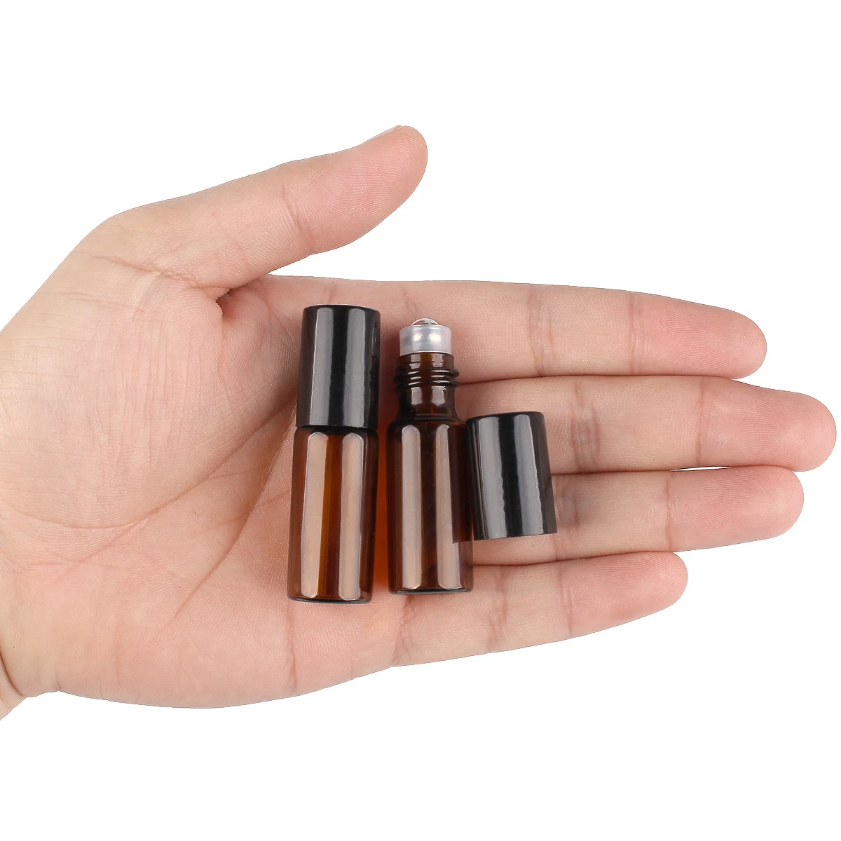5 Pieces 5ml/10ml Amber/Transparent Glass Roll on BottlesStainless Steel Roller Ball for Aromatherapy Portable Trave
