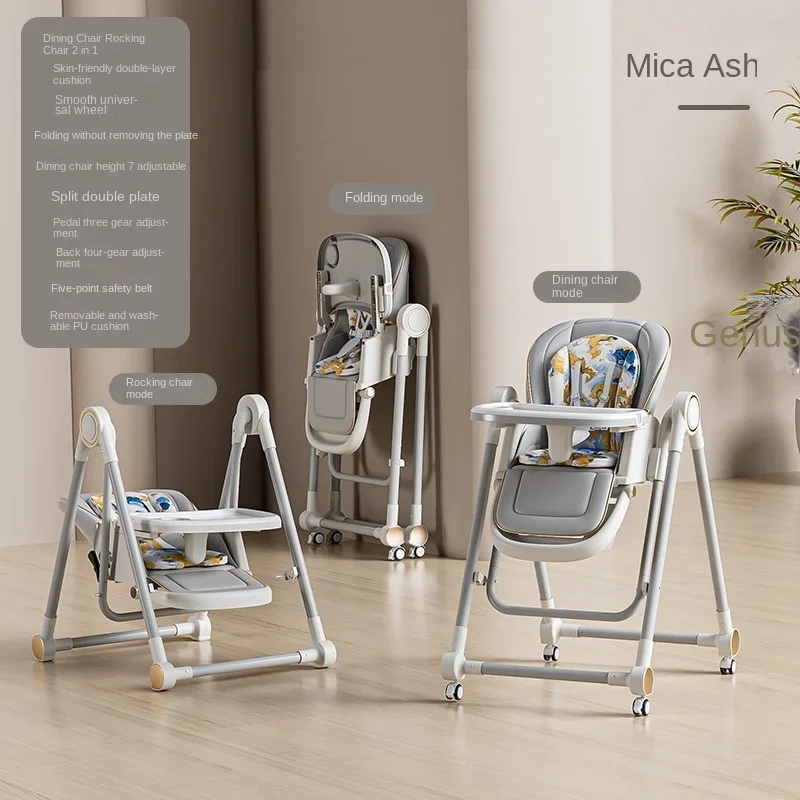 Multi-function 2 in 1 Baby High Chair Foldable Booster Seat Universal Wheels