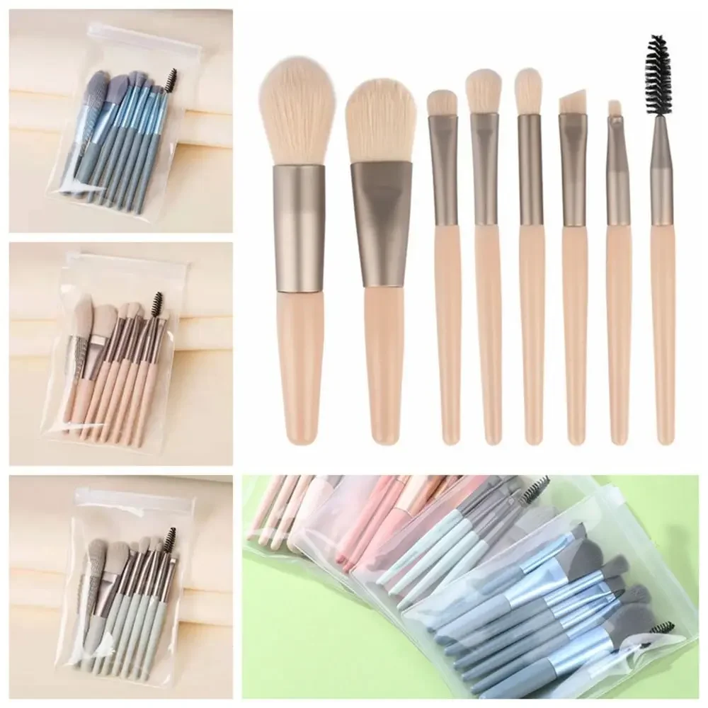 Set of 8 Soft Bristle Make Up Brushes Premium Synthetic Eye Facial Beauty Eyeshadow Brush With Bag Foundation Brush