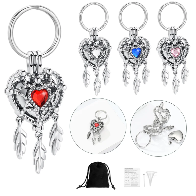 Heart Dream Catacher Key Chain Cremation Jewelry Stainless Steel Urns for Human/Pet Ashes Keepsake Memorial Women Customized