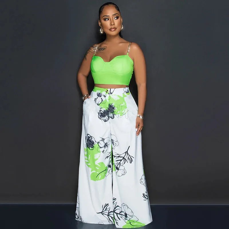 

Printing Elegant Pant Sets Womens 2 Piece Outfit Set Festival Clothing Camisole Crop Top and Wide Leg Pants Matching Sets Club