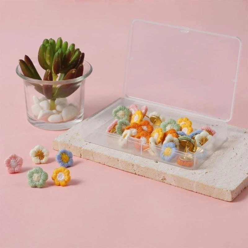30pcs 꽃 푸시 핀 꽃 꽃 엄지 압정 장식 꽃 코르크 보드 압정 최고의 판매