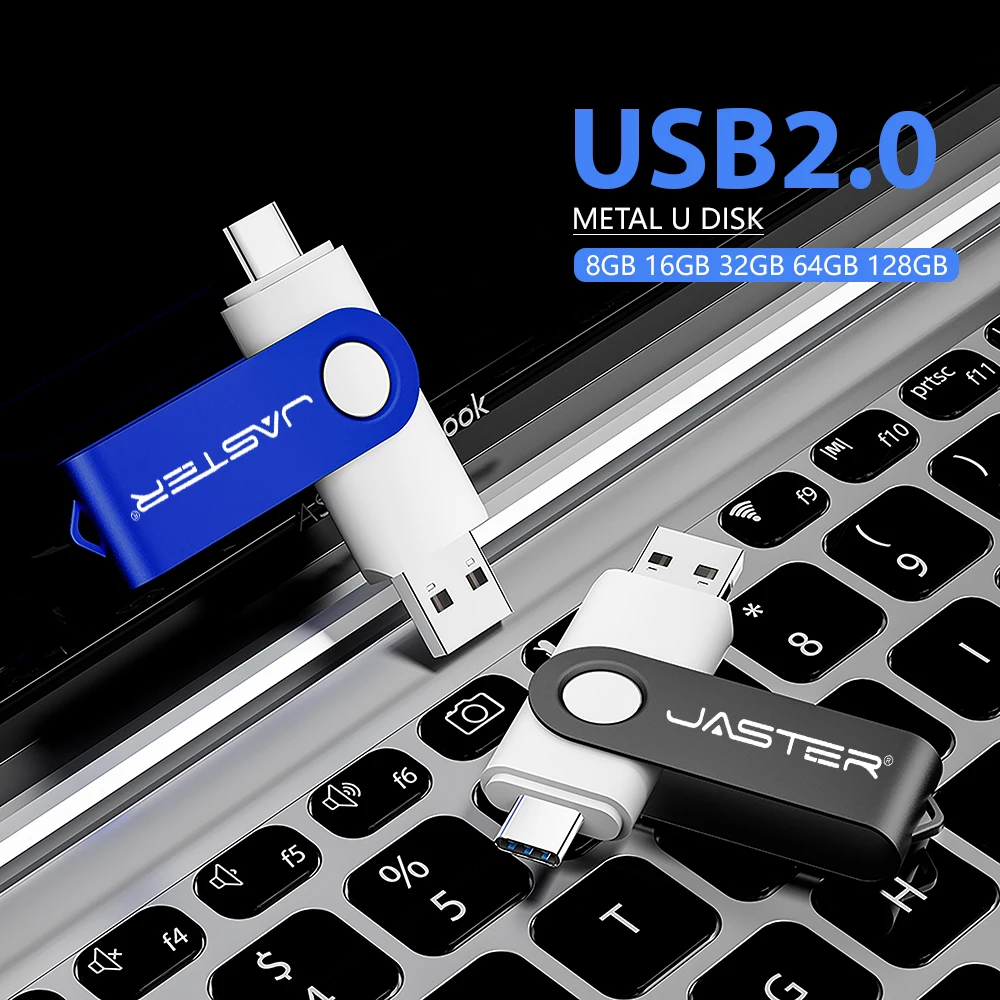 JASTER 128GB TYPE-C 2 in 1 USB 플래시 드라이브 32GB 메모리 스틱 64GB 컬러풀 회전형 펜 드라이브 4G 8GB 16GB 무료 키링 USB-C