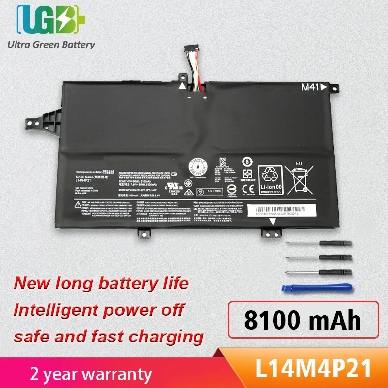 

UGB New L14M4P21 Battery For Lenovo K41-70 K41-80 M41-70 M41-80 L14S4P21 L14M3P22 8100MAH 7.4V 60WH