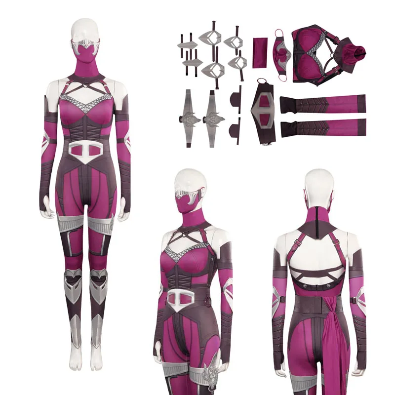 

Костюм для косплея Mortal Cos Kombat Milenna, женский комбинезон для девочек, маска, аксессуары, наряды, костюм для Хэллоуина, карнавала, искусственная кожа, Маскировочный костюм